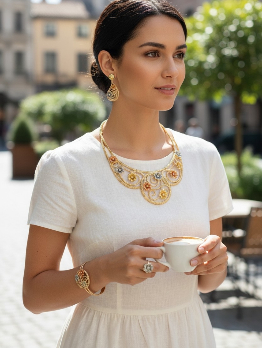 Gold and Silver Floral Necklace Set